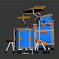 Blue Drum Set With Yellow Cymbals Orange Accents And Stool