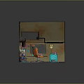 Rusted Walls Interior Scene With Blue Floor Orange Chair Shelves Pipes And Equipment Screens