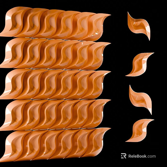 Orange Wavy Decorative Room Divider With Stacked Curved Panels Design 3d model 