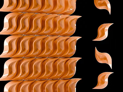 Orange Wavy Decorative Room Divider With Stacked Curved Panels Design 3d model