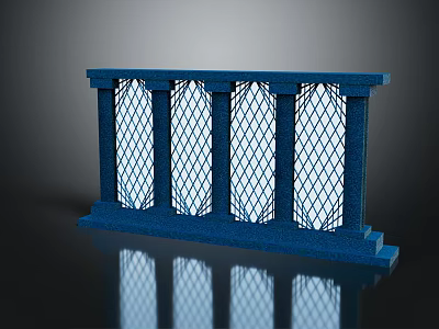Blue Decorative Wall Railing With Pillars And Diamond Grid Design 3d model