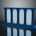 Blue Decorative Wall Railing With Pillars And Diamond Grid Design 3d model
