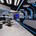 Esports Style Milk Tea Shop with Multiple Game Screens Blue Lighting and Modern Decor