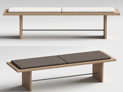 Modern Upholstered Bench With Wooden Frame And White And Dark Gray Cushions 3d model
