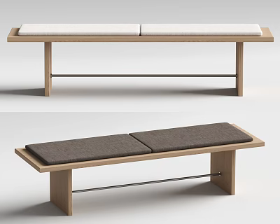 Modern Upholstered Bench With Wooden Frame And White And Dark Gray Cushions 3d model