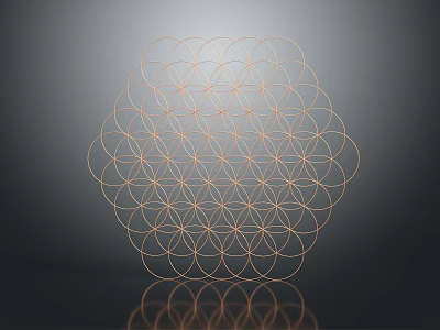 Artistic Flower Shaped Geometric Pattern with Golden Lines on Dark Background and Reflection 3d model