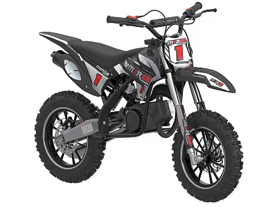 Kids Electric Off Road Motorcycle Black And Silver With Number 1 Graphic And Knobby Tires 3d model