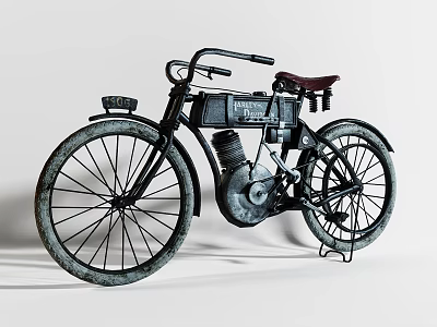 Old Vintage Motorcycle With Black Frame Red Seat Motor And Spoked Wheels 3d model