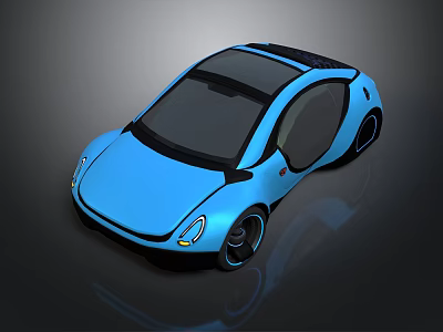 Futuristic Blue Concept Car With Sleek Design Black Roof And Large Windows 3d model