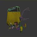 Yellow Industrial Mechanical Robot Design With Legged Structure Black Top And Antennae