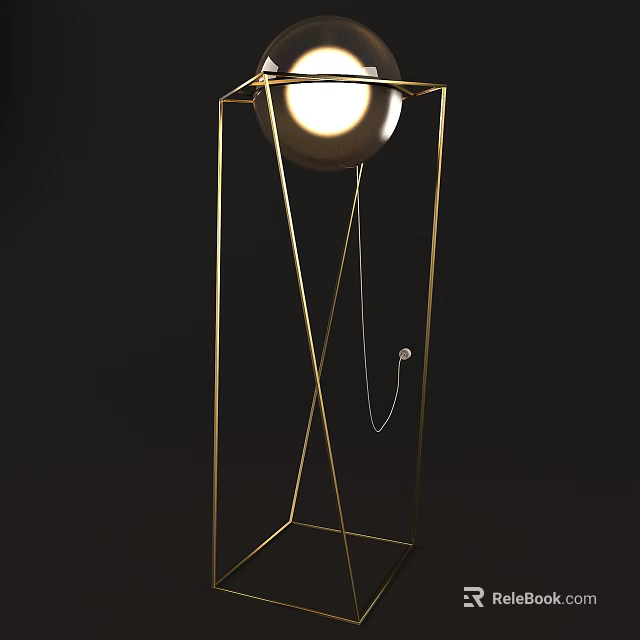 Modern Geometric Floor Lamp With Gold Metal Frame And Spherical Light Shade 3d model 
