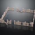 Broken Square Wooden Fence Structure With Reflective Surface On Black Background 3d model