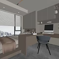 Modern Tatami Bedroom Interior With Tatami Bed Desk Computer Cabinets Window And City View