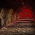 Stone Arch Tunnel Interior With Paved Floor Graffiti Walls And End Light