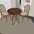 Antique Rattan Dining Table and Chair Solid Wood Rattan Tea Table and Chair Rattan Backrest Chair Solid Wood Round Table Tea Table 3d model