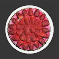 Delicious Fresh Strawberry Cake With Cream Layer Almond Flakes And White Plate