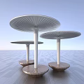 Modern Mushroom Shaped Landscape Seats With White Canopy And Wooden Base