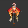 Pink Haired Character With Butterfly Wings Red Orange Gradient Cape Black Tights And Orange Shoes