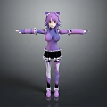 Anime Style Game Movie Character With Purple Hair Cat Ears Purple Top And Black Skirt