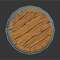 Wooden Barrel With Orange Wood Surface And Silver Metal Hoops Structure