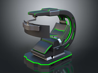 Futuristic Modern Chair Featuring Sleek Black Body Green Accent Lines And Sturdy Base 3d model