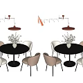 Cream style dining table and chair combination round dining table dining chair four-person dining table and chair minimalist dining table restaurant chandelier 3d model