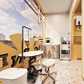 Bright Shopping Mall Store Interior With Wooden Bookshelves Golden Lattice Cabinets And Colorful Terrazzo Floor