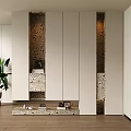 Modern Shoe Cabinet Interior Design With Light Colored Panels Decorative Storage And Plant Accent