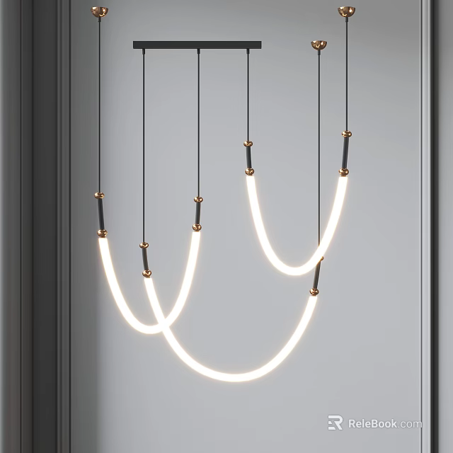 Modern Curved LED Chandelier Design For Contemporary Room Interior Space 3d model 