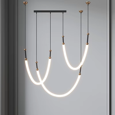 Modern Curved LED Chandelier Design For Contemporary Room Interior Space 3d model