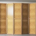 Wooden Five Panel Room Divider With Textured Surface For Indoor Home Decor 3d model