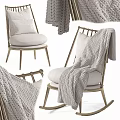 Modern Accent Chair with Brushed Metal Frame White Cushion and Gray Knitted Blanket