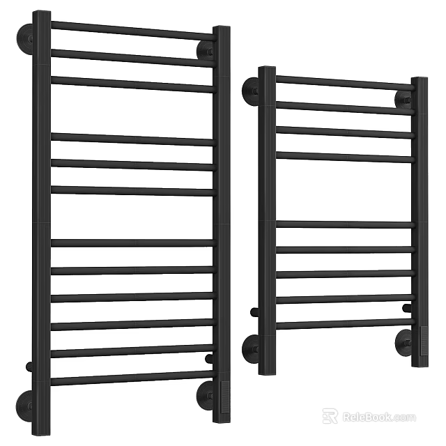 Modern Black Bathroom Towel Rack Wall Mounted With Multiple Bars Design 3d model 