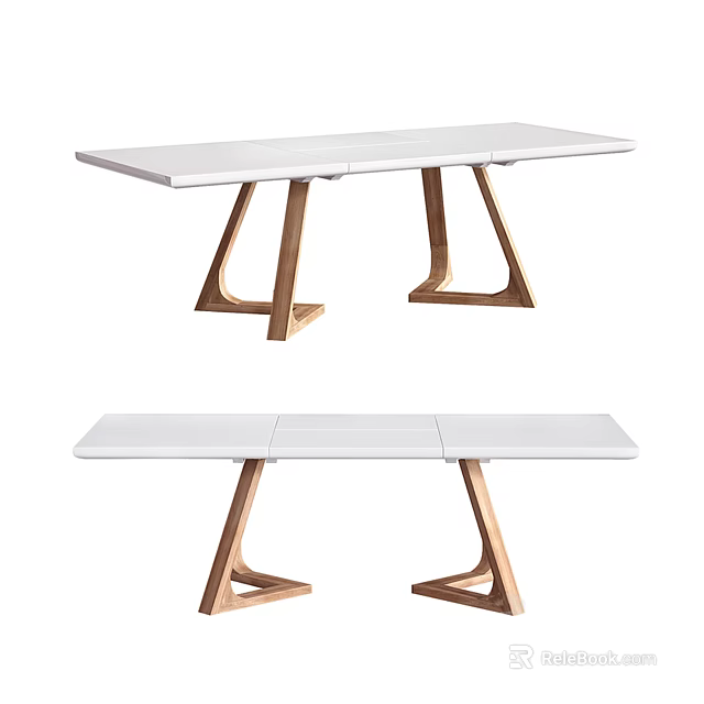 Modern Dining Table with White Tabletop and Triangular Wooden Legs for Home Decor 3d model