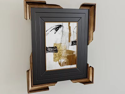 Elegant Black Photo Frame With Gold Accents And Abstract Artwork In White Black Gold Tones 3d model