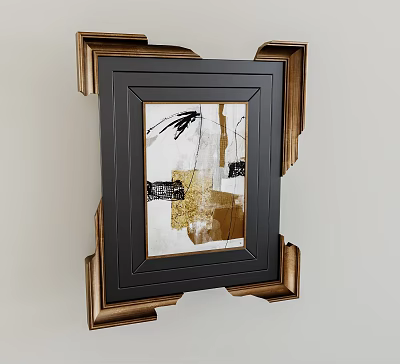 Elegant Black Photo Frame With Gold Accents And Abstract Artwork In White Black Gold Tones 3d model