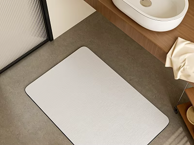 Modern Bathroom Sink On Wooden Countertop With White Mat And Gray Floor 3d model