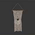 Handmade Macramé Hanging Decor with Geometric Pattern Small Potted Plant and Tassels on Wooden Rod