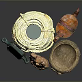 Decorative Sculpture Carving Including Handcrafted Terracotta Statue Woven Basket Colored Pot And Glass Bowl Artifacts