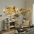 Quiet Chinese Style Real Fire Fireplace Ornaments Combination 3d model