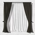 Dark Colored Heavy Curtains With White Sheer Double Layer And Tiebacks