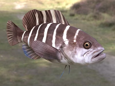 Black and White Striped Aquatic Fish With Prominent Fins And Round Eyes 3d model