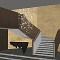 Modern Staircase Interior With Marble Steps Wooden Handrail And Decorative Chandelier