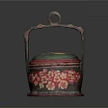 Traditional Woven Handled Storage Box Green Lid Red Body With Floral Patterns