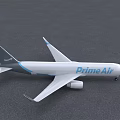 PrimeAir Commercial Airplane With White Body And Blue Stripes Exterior Design