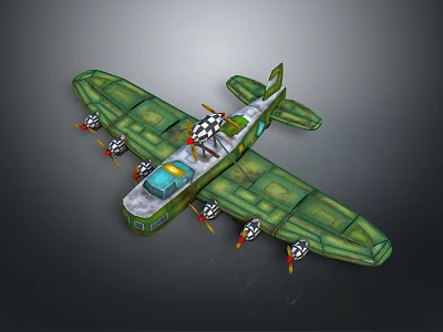 Green Aerospace Vehicle Model With Propellers Checkerboard Pattern And Blue Cockpit 3d model