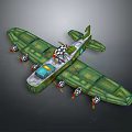 Green Aerospace Vehicle Model With Propellers Checkerboard Pattern And Blue Cockpit