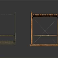 Two Different Wooden and Dark Shelving Units with Cross Braced Frame and Multi Tier Design