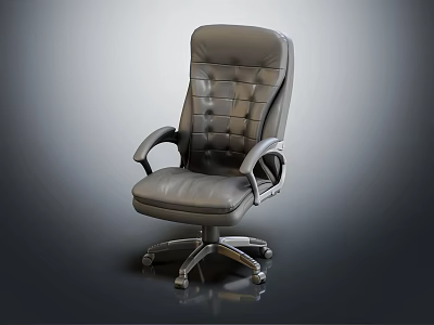 Gray Leather Office Chair with Tufted Backrest Curved Armrests and Five-Star Base Casters 3d model