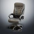 Gray Leather Office Chair with Tufted Backrest Curved Armrests and Five-Star Base Casters